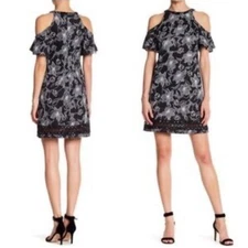 Julia Jordan Women's Black White Dress Size 6 Cold Shoulder Party Cocktail