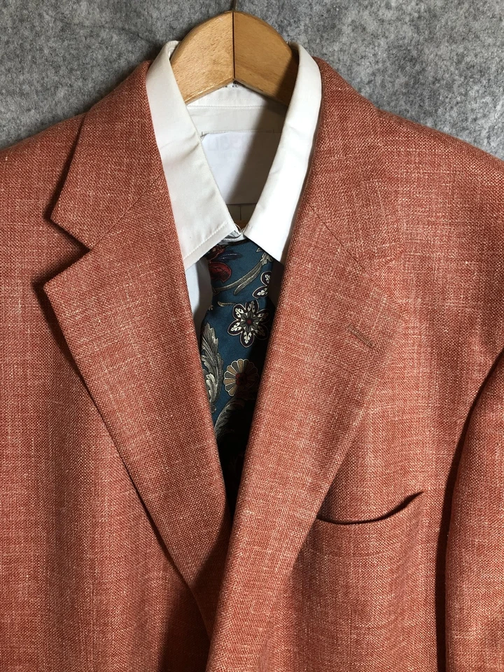 Blazer Brooks Brothers Rojo Óxido Seda Lino Lana Blazer Hombre 45R Abrigo Deportivo Foto 3 de 4