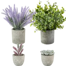 4 Packs Fake Plants Small Artificial Plants for Shelf Lavender Flowers Eucaly...