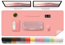 Sweet Pink Leather Desk Pad 47.2 x 23.6 inch Suede Base Non-Slip Office Mat