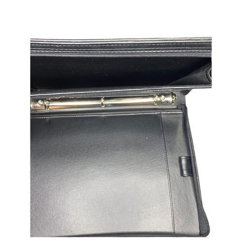 Black Leather Portfolio Binder w/ Solar Calculator Zip Around Organizer 3-Ring. - Picture 7 of 15