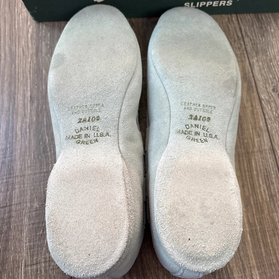 Nuevas pantuflas vintage Daniel verdes azules para mujer talla 6 cuero genuino gamuza Foto 4 de 4