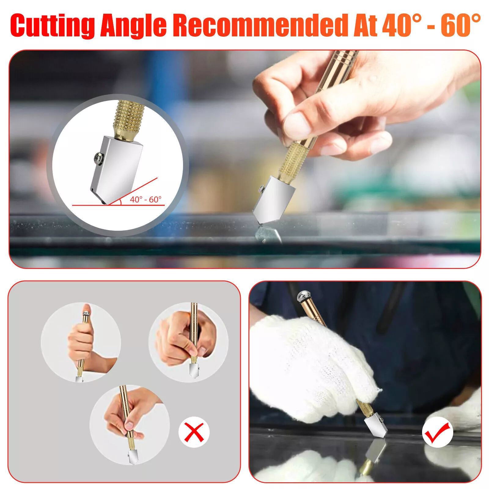 4pcs 15.5cm Professional Diamond Glass Cutter With Ergonomic and Non-slip Handle