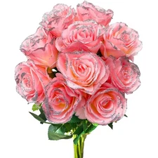 10 PCS Roses Artificial Flowers, Glitter Fake Roses with Long Stems Realistic...