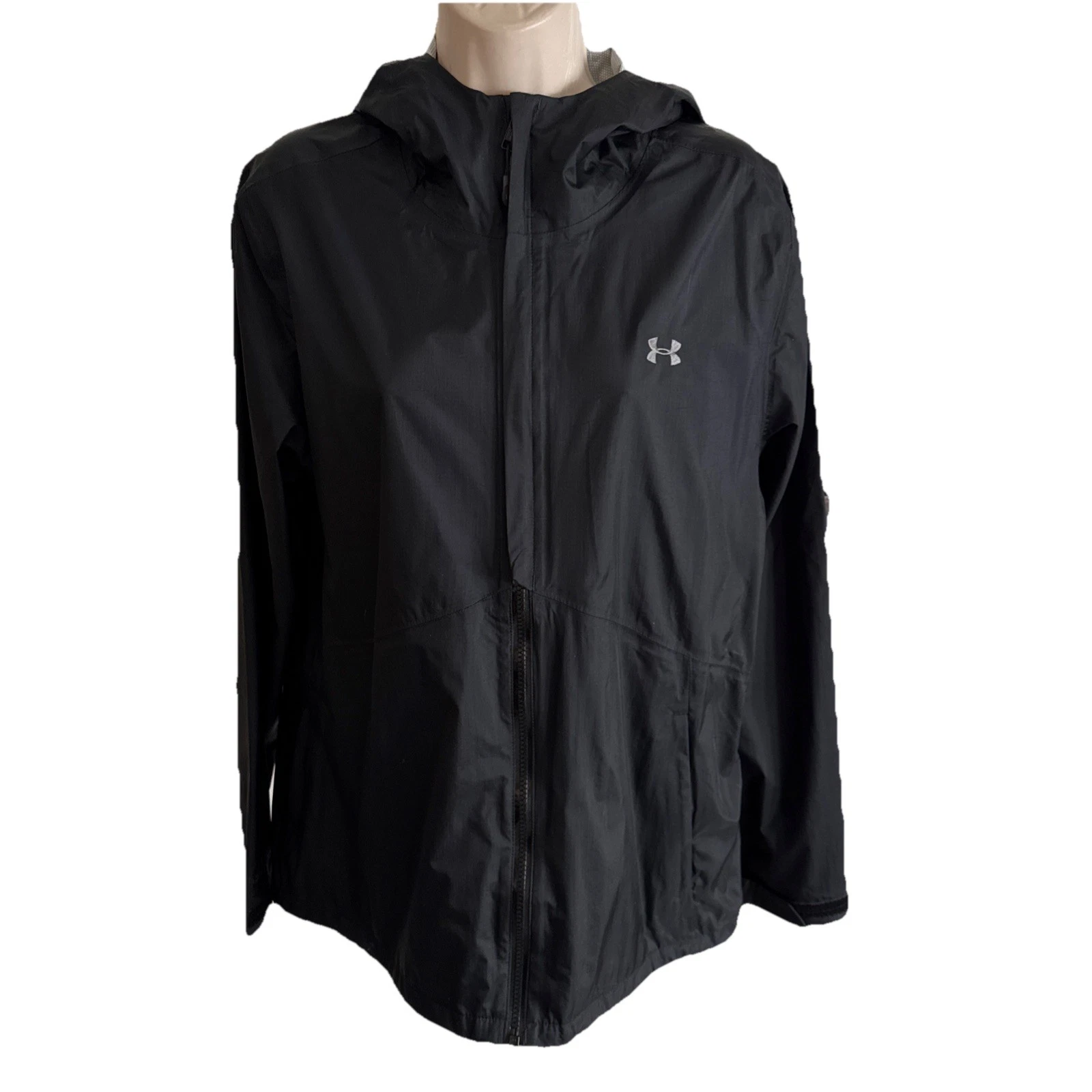 NEW HOLLISTER Under Armor Black Zip Jacket Hood Pockets Wind-Rain resist lined L