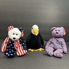 Ty Spangle  USA 2000 Baldy Beanie Babies 3pc Lot 4th July Independence Day EUC
