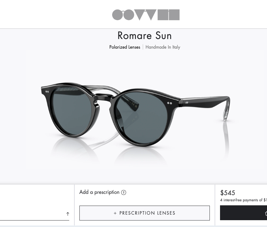 OLIVER PEOPLES ROMARE 48mm Sun in Black/ Blue Polarized MSRP $545