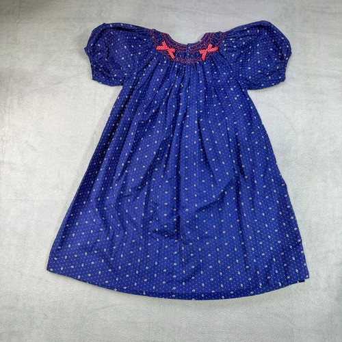Girls Hand sewn smocked blue dress with bows size 6 - Picture 5 of 6