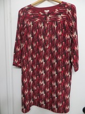 Fossil Shirt Dress Womens Medium Red Multicolor Knee Length 3/4 Sleeve Silk Art