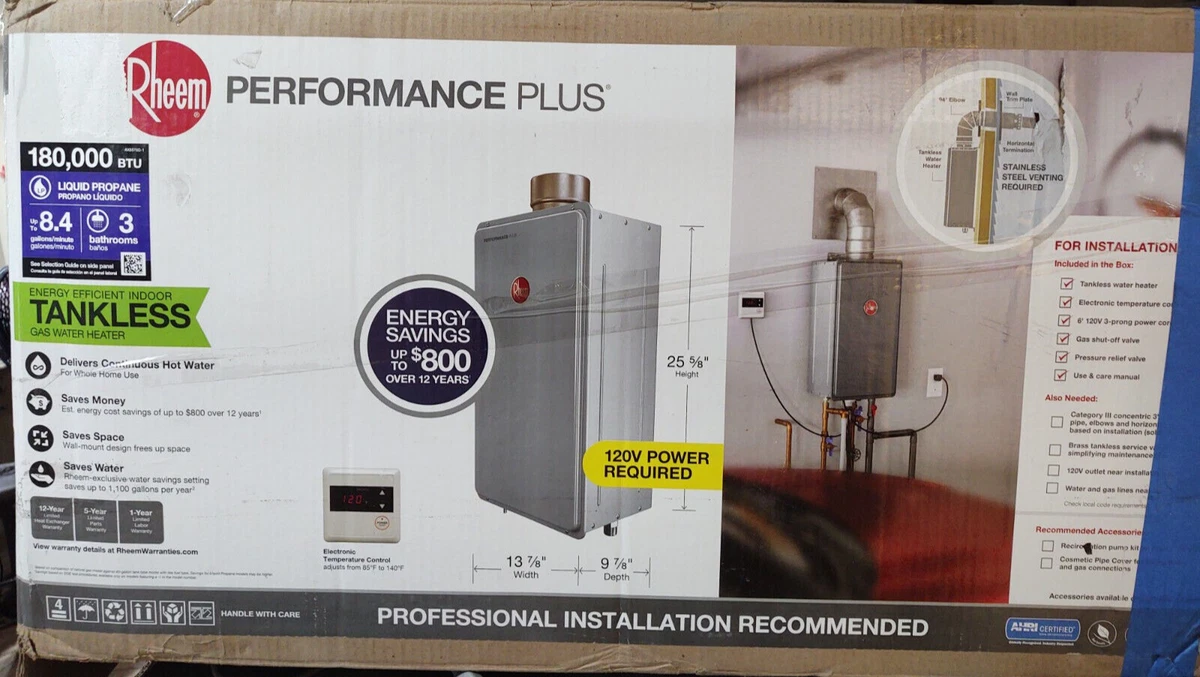 Rheem ECO180DVLP3-1 Performance Plus Liquid Propane Indoor Tankless Water  Heater 20352670645 | eBay