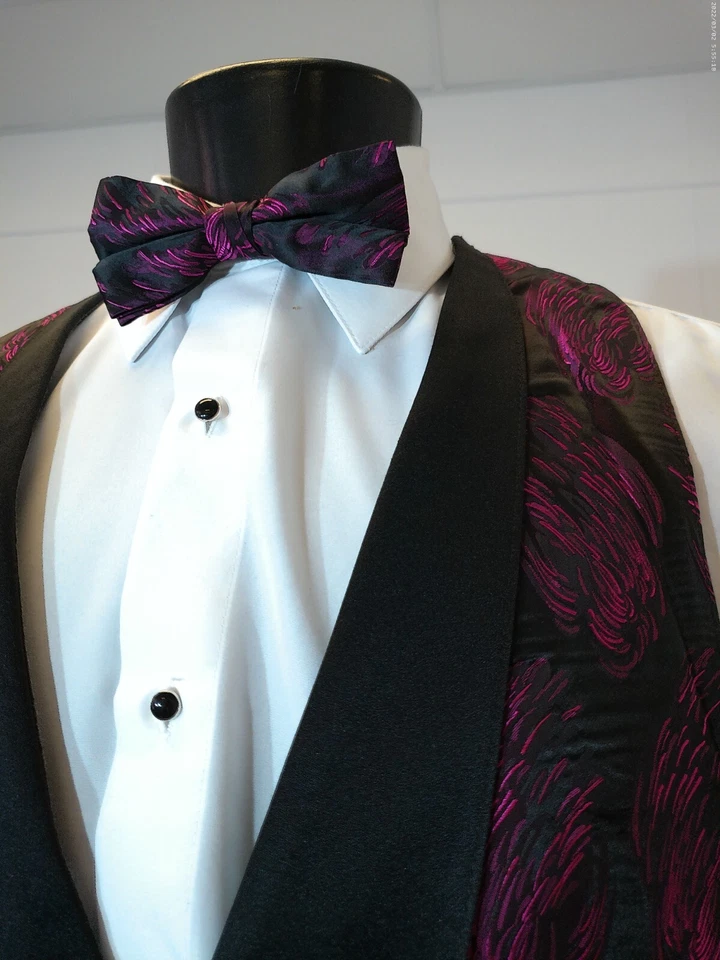 Fuschia (Feather Brite)  Backless Vest w/ Pre Tied Bow Tie and Pocket Square - Image 4 of 4
