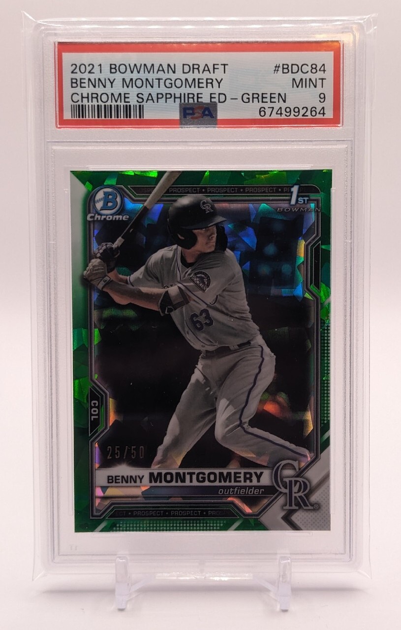 2021 Bowman Draft Chrome Sapphire Benny Montgomery Green Ref #/50 | PSA 9 MT