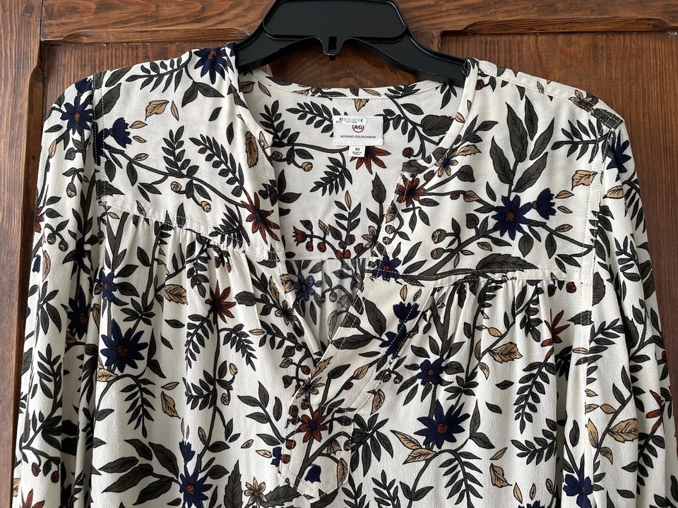 Top Adriano Goldschmied Blanco Verde Azul Marino Dorado Talla XS-M Floral Foto 3 de 4