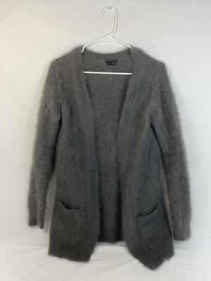 Theory Gray VERY FUZZY fluffy plush lofty! 80% angora Open Front cardigan Size S