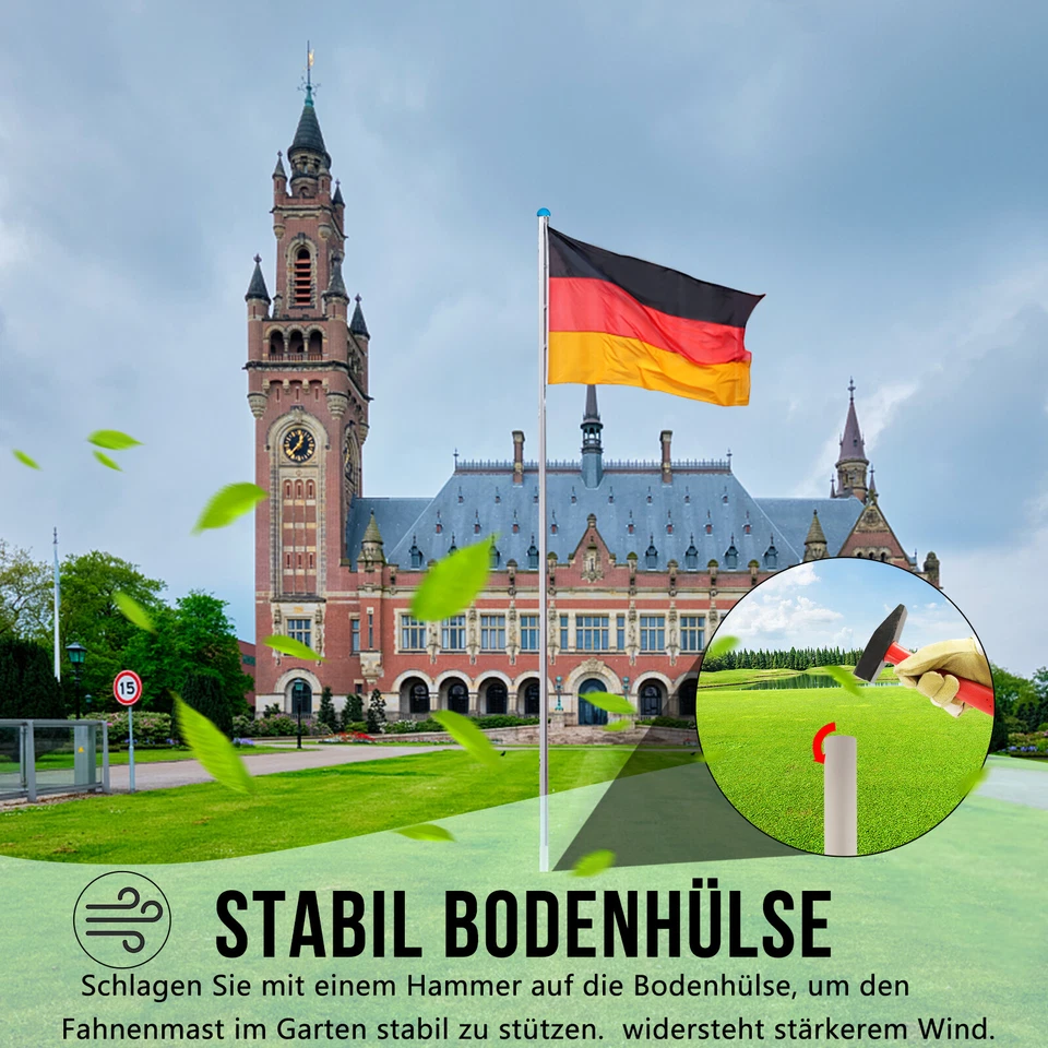 6,5m Fahnenmast Teleskop Fahnenstange inkl Deutschlandfahne Flaggenmast Mast Alu - Bild 4 von 4