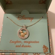 New Disney Mickey Mouse Ears In Crystal Circle Silver Plated Necklace