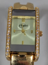 Candie's Gold Tone Crystal Accent Rectangle Case Hinge Bracelet Band Watch