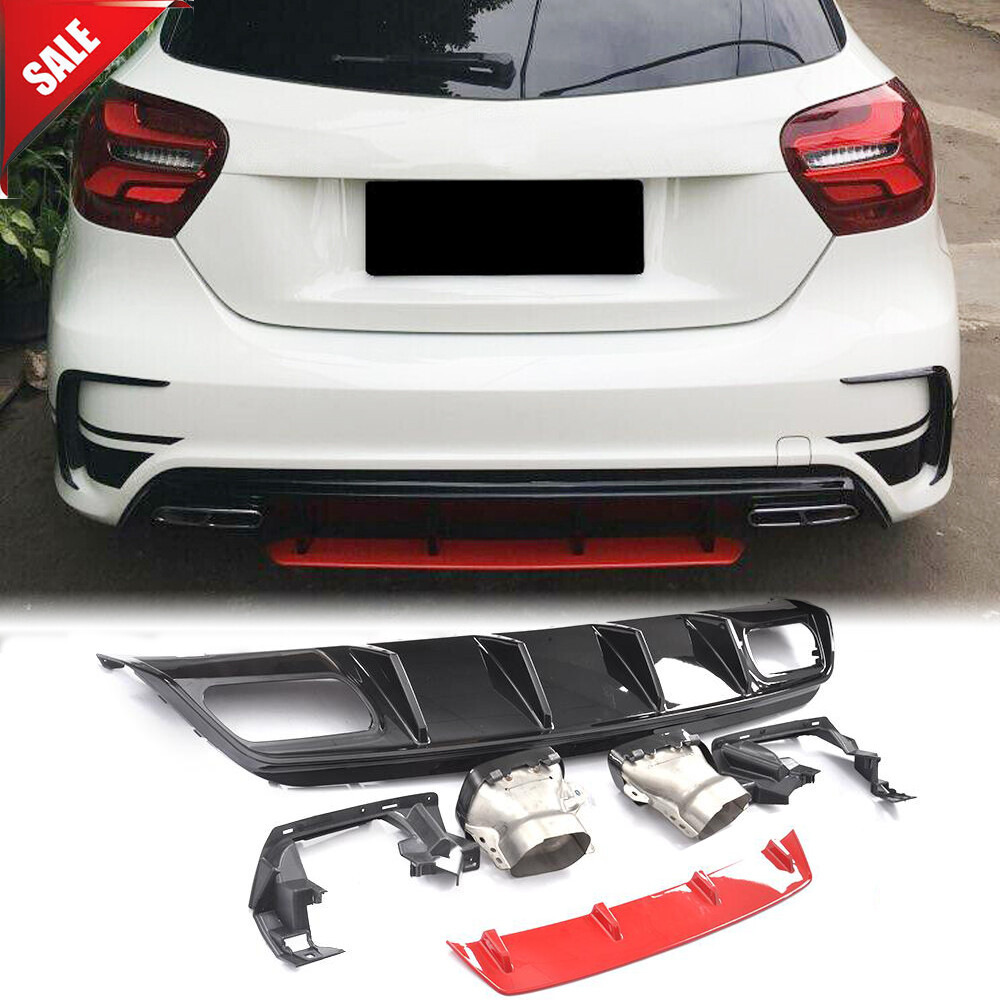 dsfik Voor Mercedes Voor Benz A-klasse W176 A180 A200 A45 AMG 2013-2018 Auto Achterbumper Splitter Air Vent Cover Stickers (Color : Zwart, Maat : Not AMG