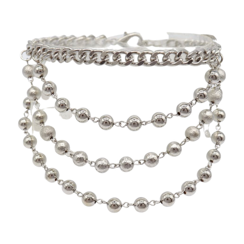 Women Silver Metal Chain Boot Bracelet Shoe Ball Waves Charm Adjustable Fit Size