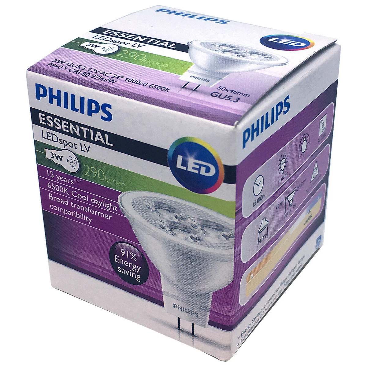 Philips 3W MR16 Essential LED 6500K Lamp Spotlight 12V Bulb GU5.3 = 8718696579534 | eBay