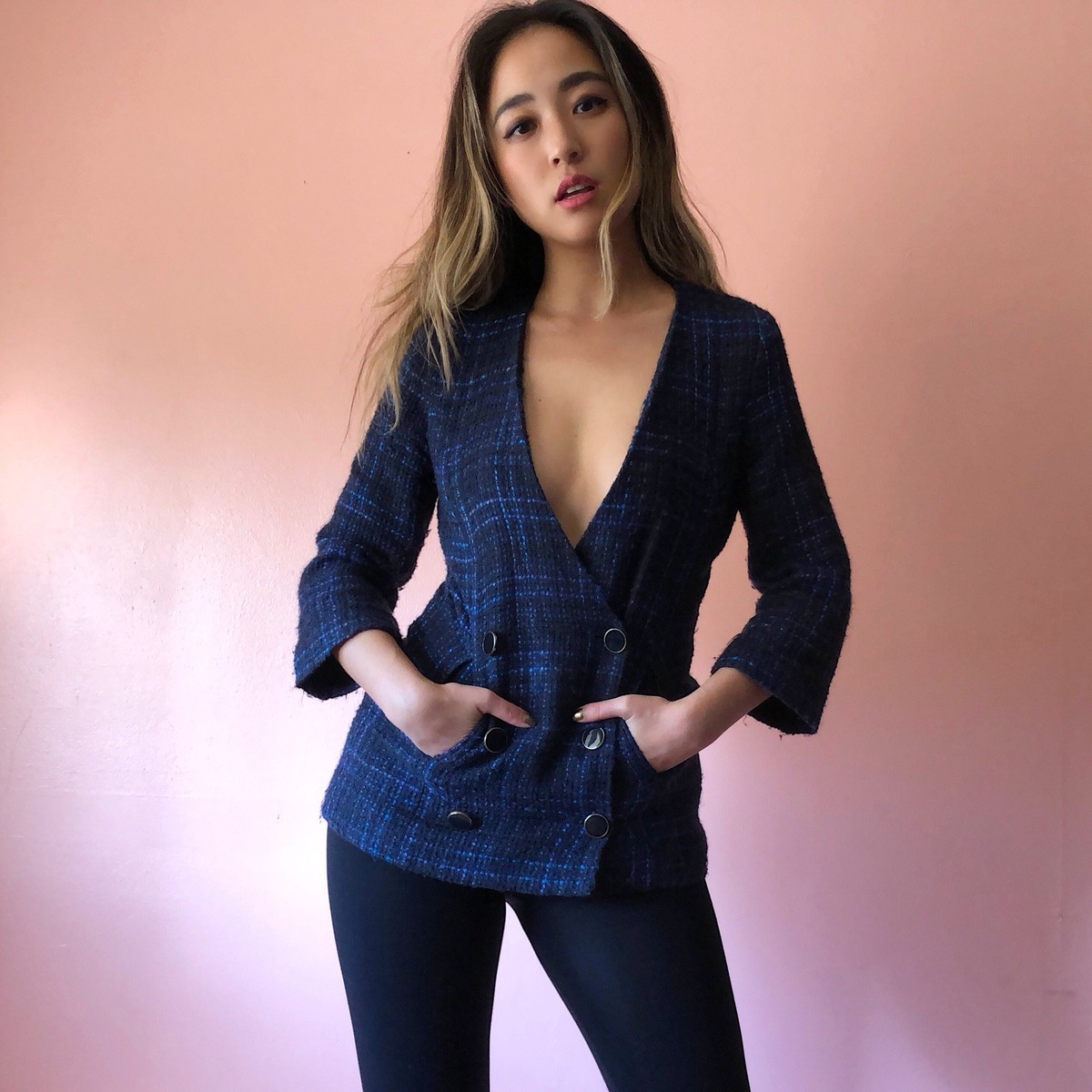 Veste Tweed Bleu Noir Topshop - Taille 4 - Occasion Très Bon état - Blazer Casual
