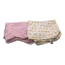 Lot Of 2 Baby Girl Square Blankets Ducks  Hearts Designs Cotton Pink Yellow