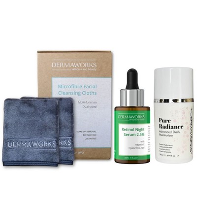HAUTPFLEGEPAKET Damen Retinol Serum für Gesicht, Feuchtigkeitscreme & Luxus Gesichtstücher