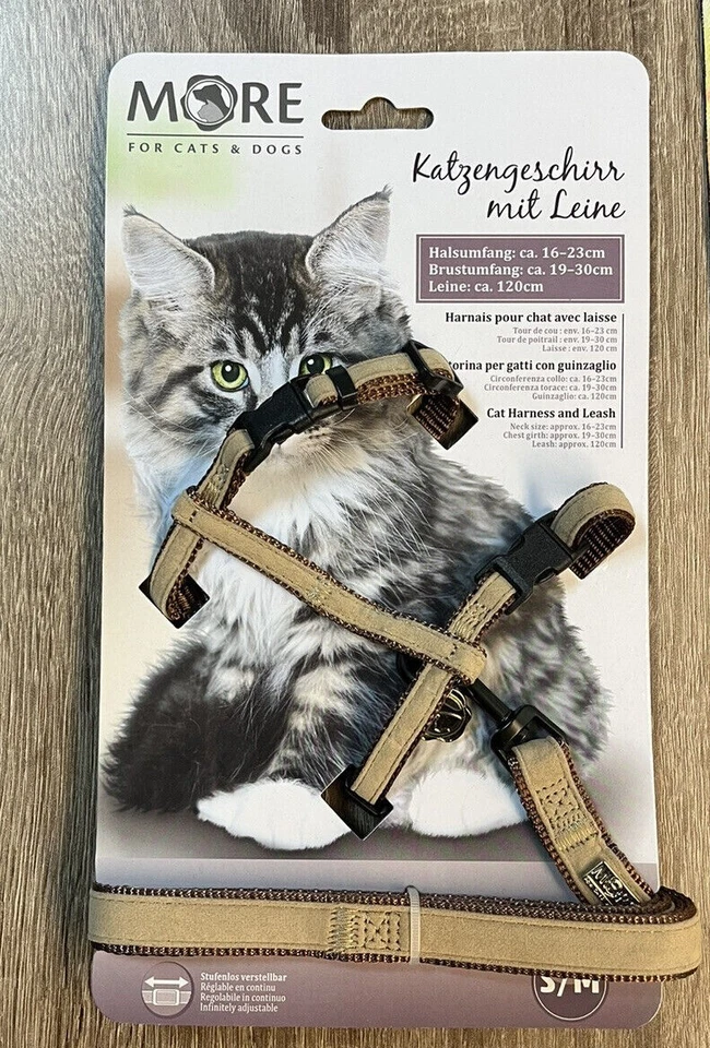 Katzengeschirr mit Leine Größe S / M 120 cm 19-30cm MORE for cats and dogs GRAU - Bild 4 von 4