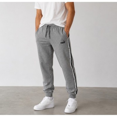 Puma Mens Gray Fleece Jogger Sweatpants Side Logo Tape 852418-03 Size Large