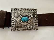 Nocona Women's Western Turquois Buckle Brown Leather Fits 42" Waist Belt