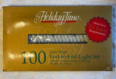 New VINTAGE Holiday Time Super Bright 100 End To End CLEAR Light Set 46ft *NEW*