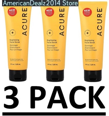 3 PACK - ACURE Brightening Facial Scrub, Sea Kelp 4 fl oz (Total 12 fl oz)