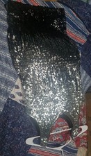 MANGO XL Black/Silver Sequin Strapless Mini Bodycon Dress Stretch Zip