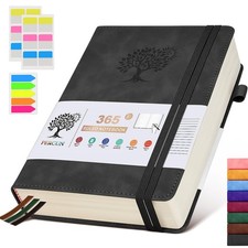 A5 Lined Journal Notebook - 365 Page Leather Journals for Writing A5, Black