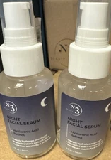 2x NO 3 BEAUTY NIGHT FACIAL SERUM~ HYALURONIC ACID ~ RETINOL ~ 60 ml