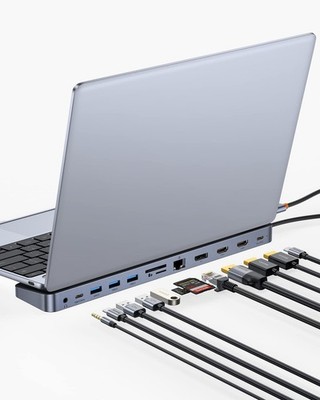 Baseus Laptop Docking Station, 4K Multitasking Docking Station with 2 HDMI+DP, P