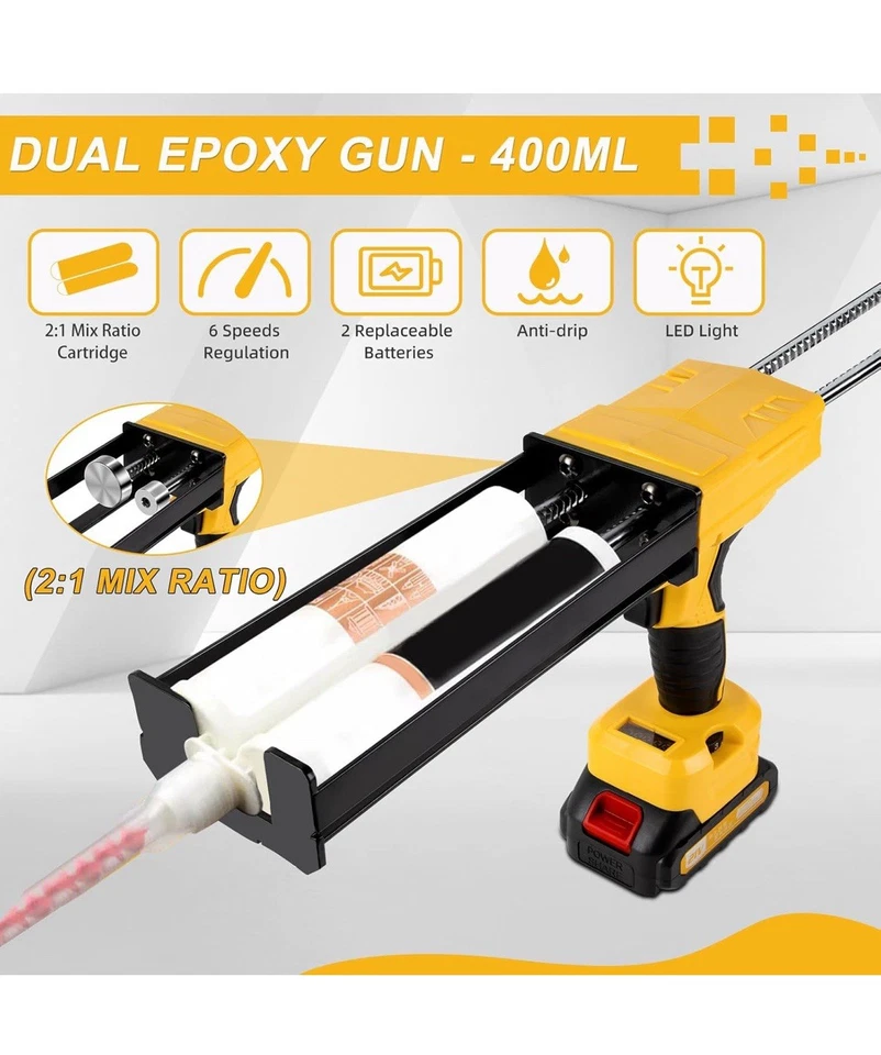 Pistola de calafateo eléctrica inalámbrica sin goteo doble cartucho adhesivo pistola epoxi para... Foto 3 de 4