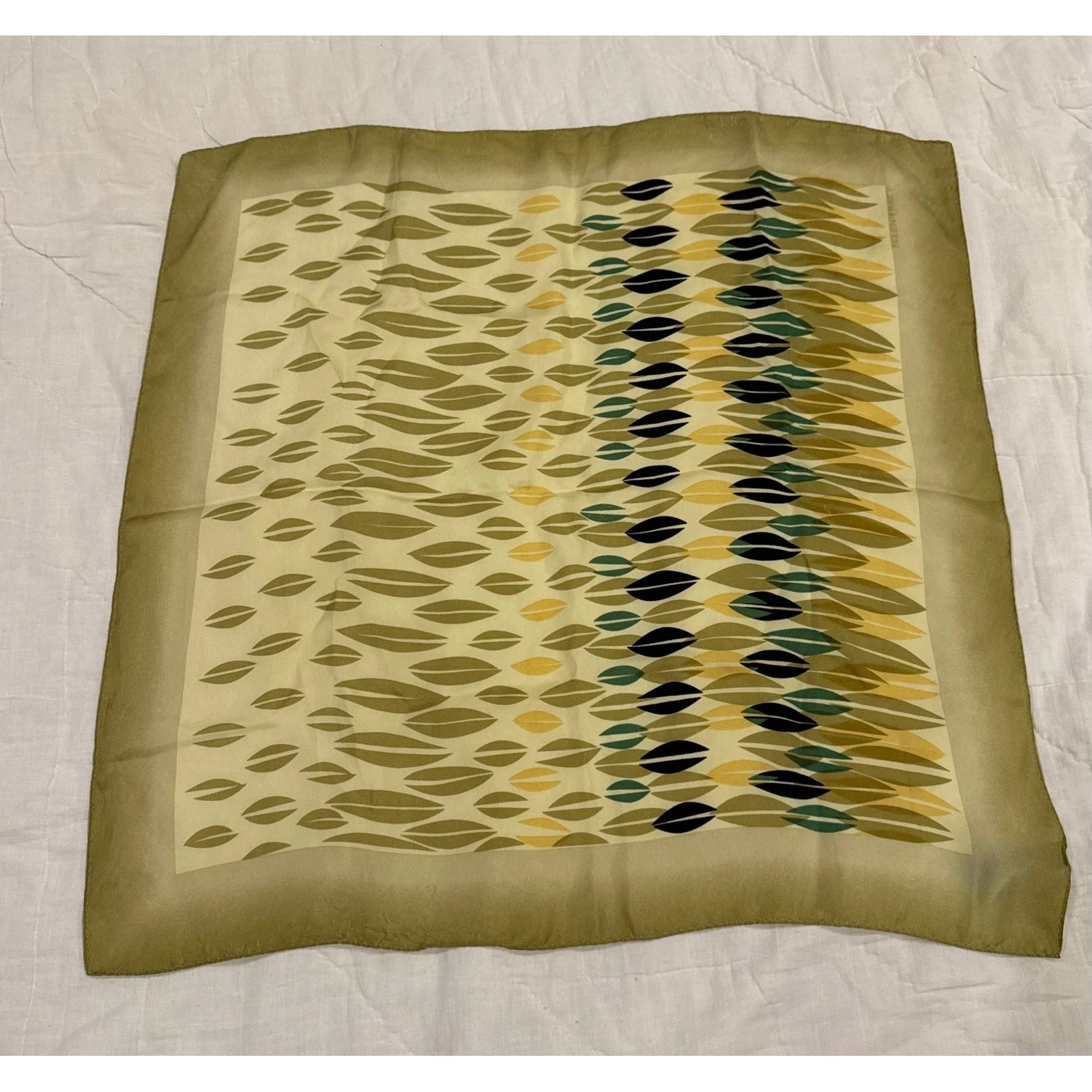 Ellen Tracy Silk Scarf Olive Green Gold Black Leaf Print Square Neck Scarf 20in
Opens in a new windo