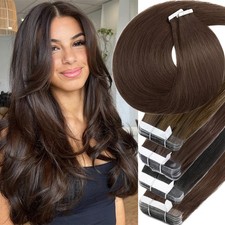 Double Drawn Tape in Real Skin Weft Remy Human Hair Extensions 60PCS THICK BROWN