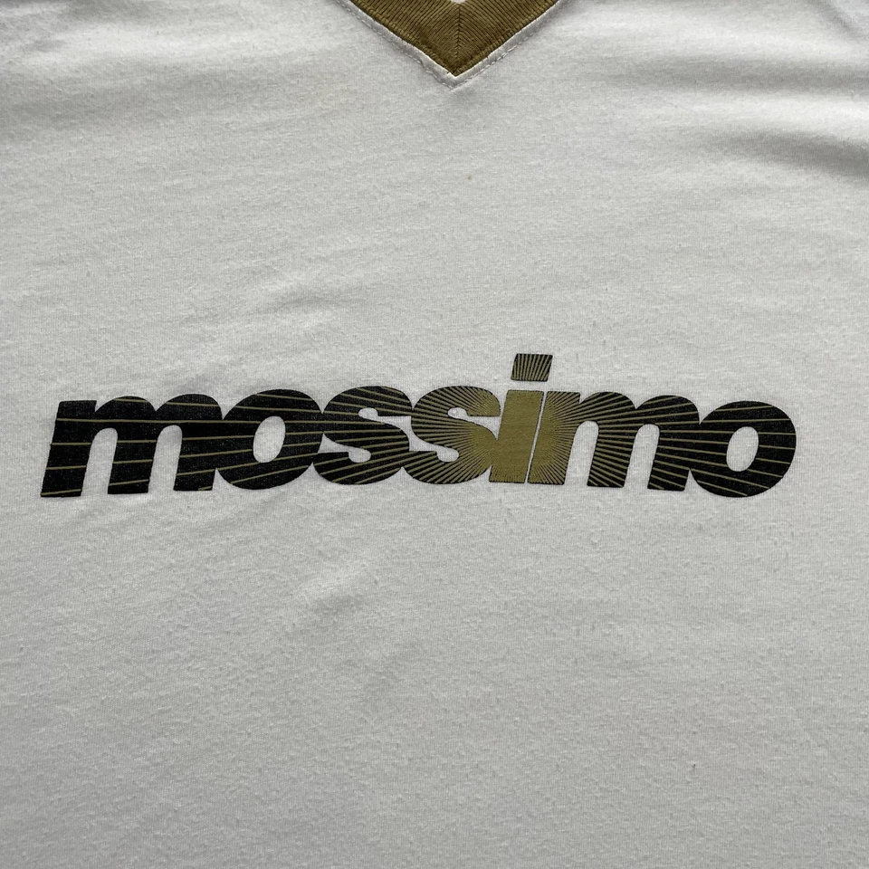 Camisa masculina Mossimo vintage GG branca bronzeada raglan gola V logotipo feita nos EUA surf anos 90 - Imagem 2 de 4