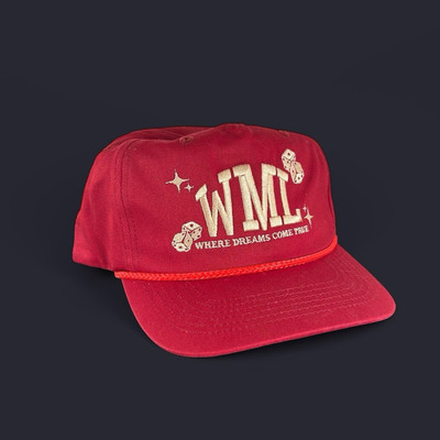 Wish Me Luck Hat Cap Snap Back Red Rope Trucker WML Dice Gambling Adjustable NWT
