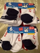 NWT Hanes Boy's Toddler 12 Pair Gripper Foot Bottom Crew Socks Size 2T-3T