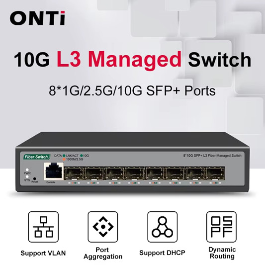 ONTi 8x 10Gb SFP+ Ports L3 Web Managed Network Switch Support DHCP