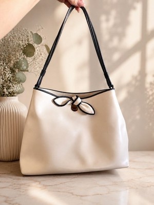 FURLA Cream Leather BOW TOTE BAG