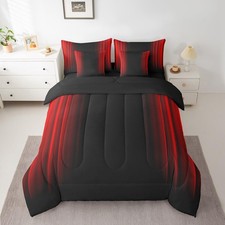 Abstract Ombre Comforter Set with Sheets Kids Teens Red and Black 7 Piece Bed...