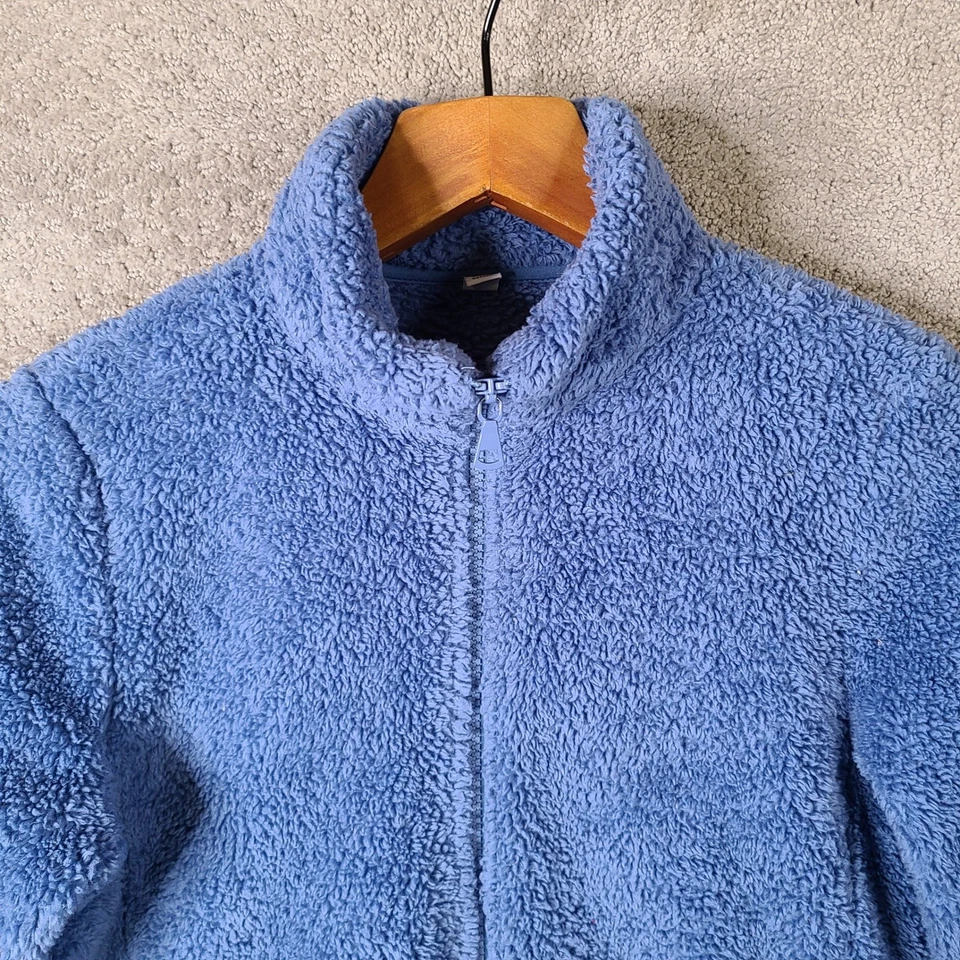 Chaqueta Uniqlo para mujer mediana azul polar cremallera completa acogedora cálida informal cuello falso Foto 2 de 4