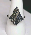 Natural Black Opal & Sapphire 925 Silver Black Vintage Style Ring Size 9 1395