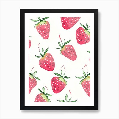 Erdbeere Wiederholungsmuster, Obst, M gerahmtes Wandbild Poster Leinwanddruck Bild