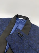 Kilburne Finch TUX Blazer Size 33X32 46R SLIM Metallic Blue Black Floral Tuxedo