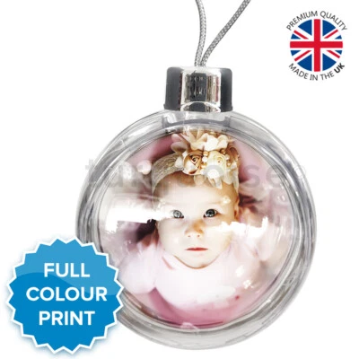 TURQUOISE Large Personalised Christmas Xmas Photo Bauble Decoration Ornament Gift
